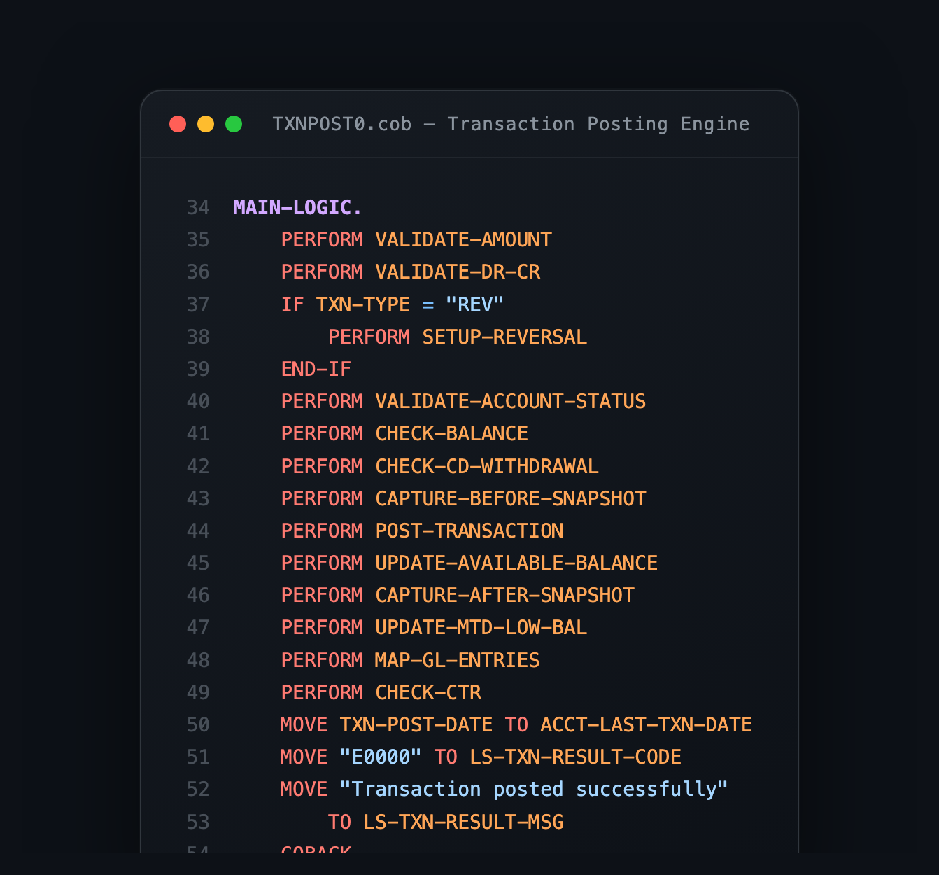 COBOL transaction posting engine
